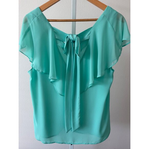Flutter Sleeve Top Large Mint Green V-Neck Back Tie Coquette Preppy Soft Girl - Picture 3 of 13